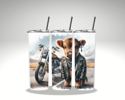 Highland Cow Motorcycle 20 oz Insulated Tumbler