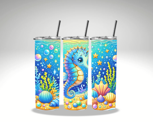 Playful Seahorse Tumbler with Straw