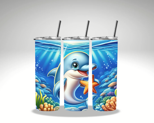 Cheerful Dolphin Tumbler with Straw