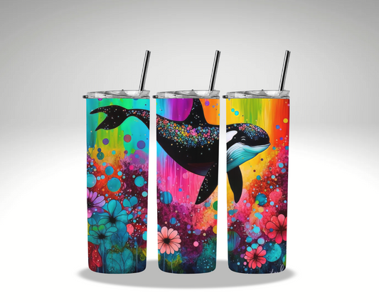 Rainbow Whale Tumbler with Straw