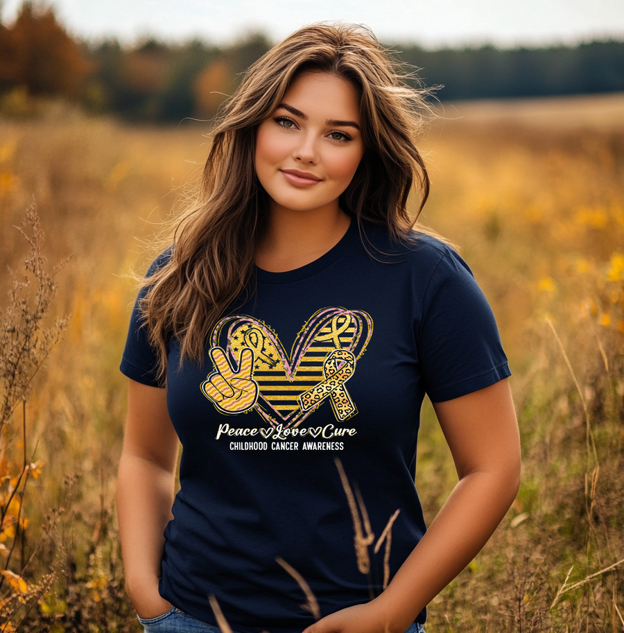 Peace Love Cure Childhood Cancer T-shirt (Boutique)