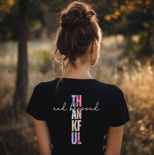 Thankful and Blessed Unisex T-shirt (back of shirt)