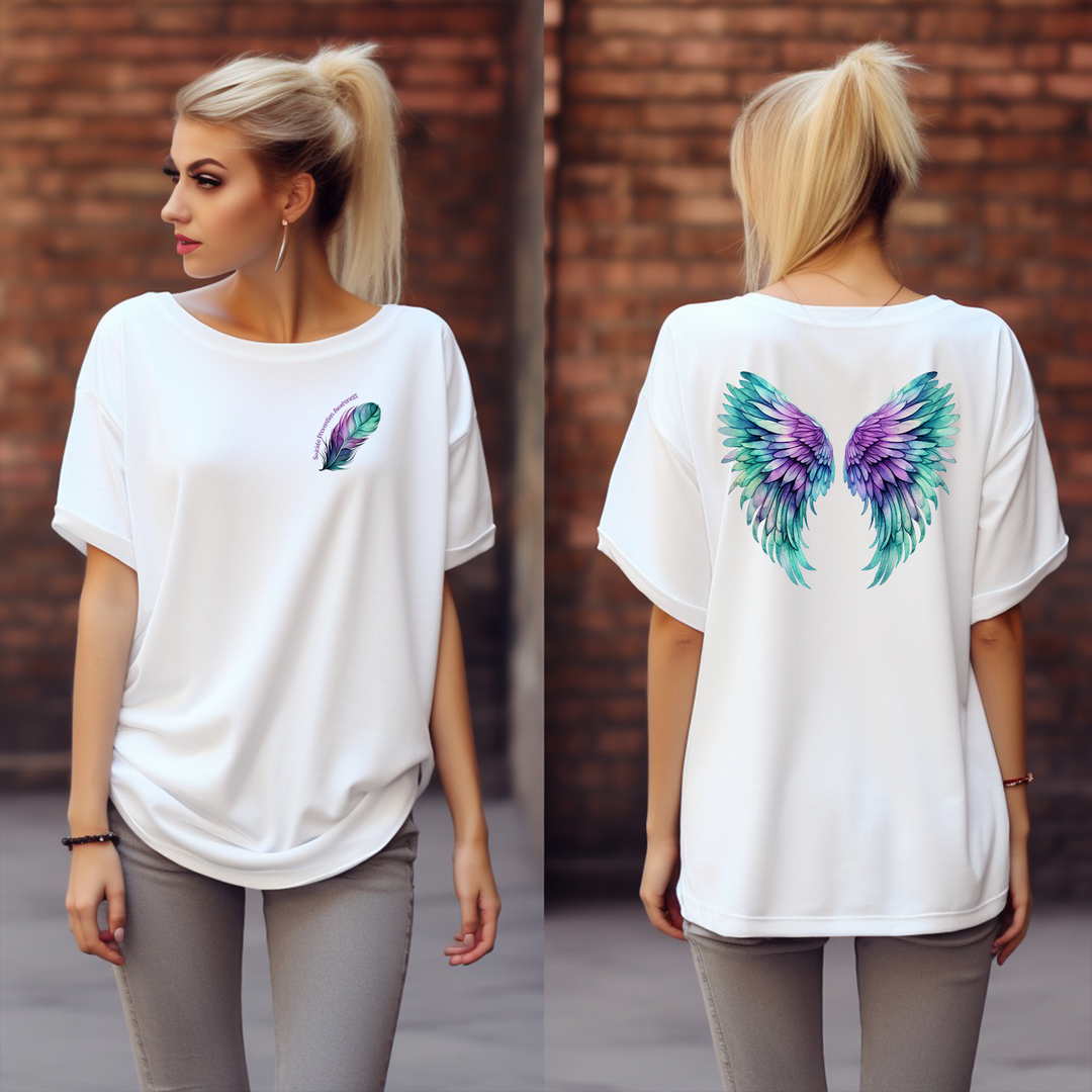 Suicide Prevention Wings - Back & Pocket Print T-Shirt (Boutique)